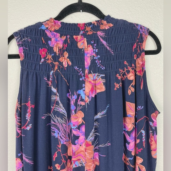A New Day Women's Medium Floral Navy Sleeveless Maxi Dress Smocked Mock Neck - Picture 13 of 16